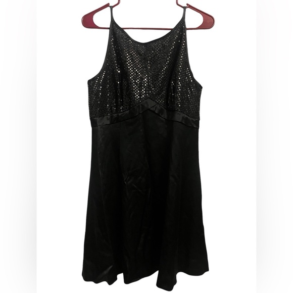 VTG 90s y2k ZUM ZUM Black Satin mine dress size 13/14 Sequin Formal - Picture 1 of 9